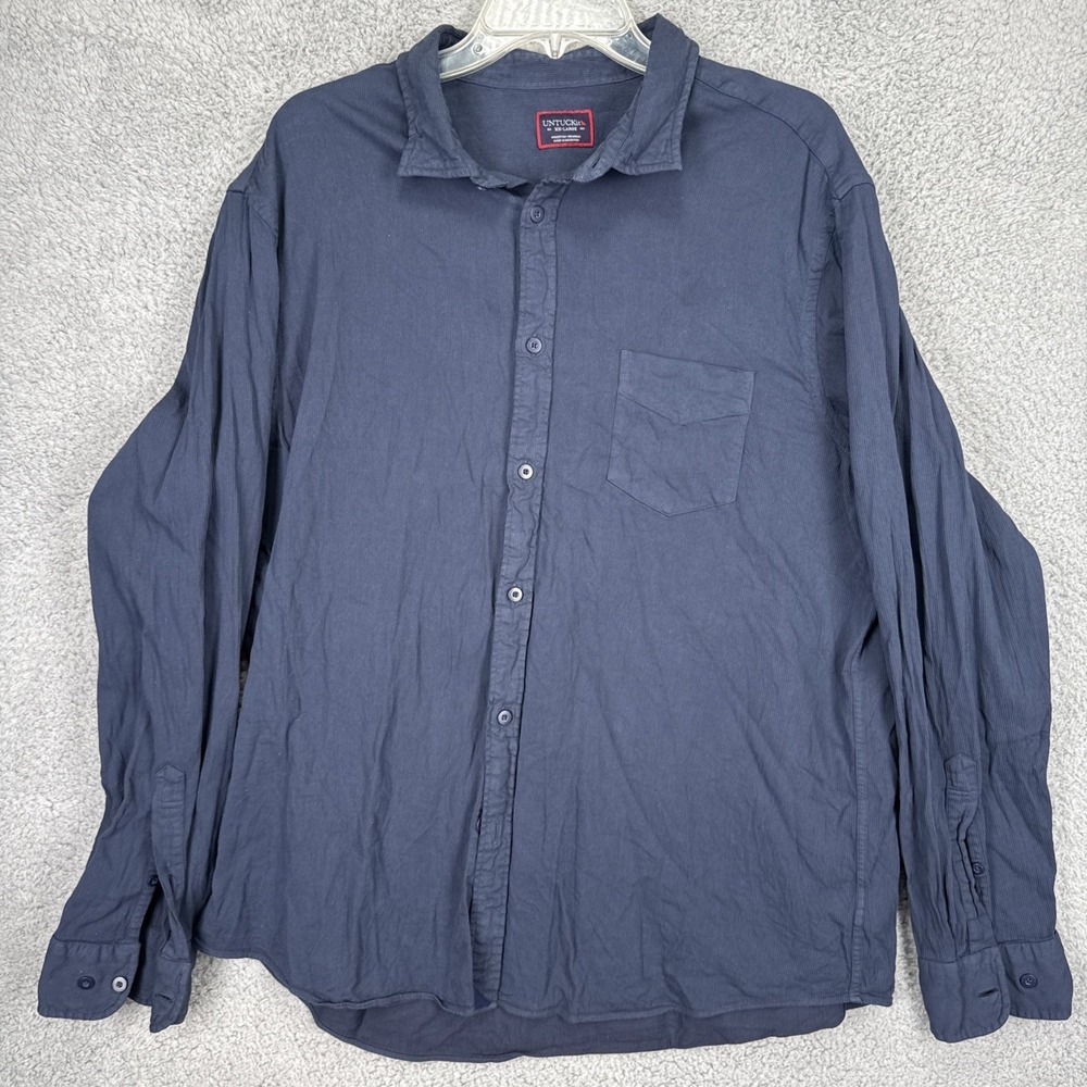 UNTUCKit Rohan Shirt Mens XXL 2XL Navy Long Sleeve Button Up Cotton Blend
